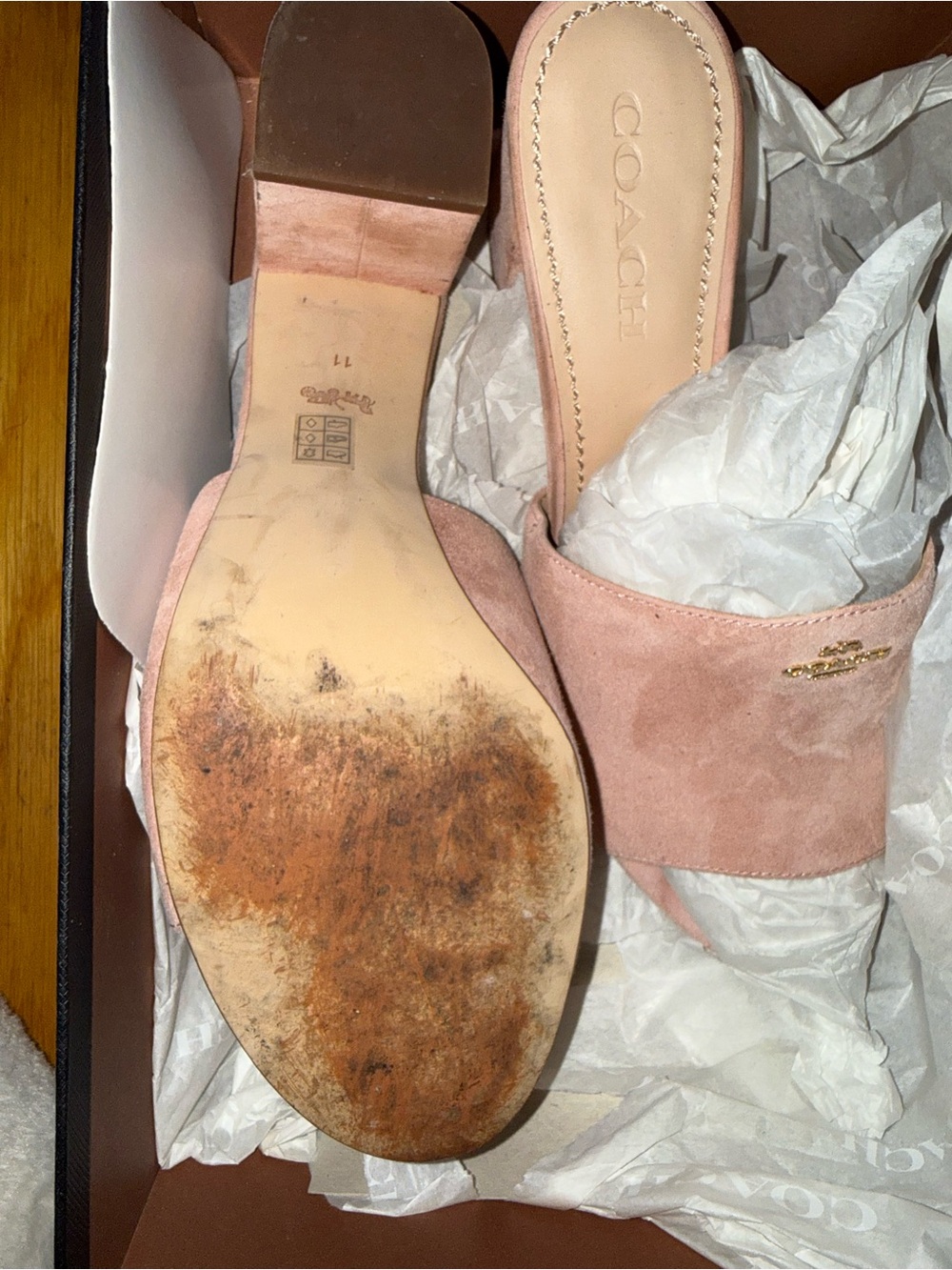 COACH Dusty Pink Suede Slide Mules - Picture 4 of 4